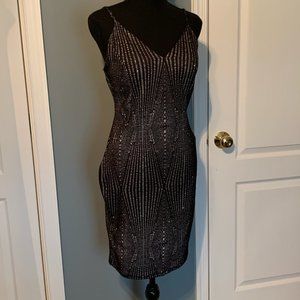 Black and Silver V Neck Dress by